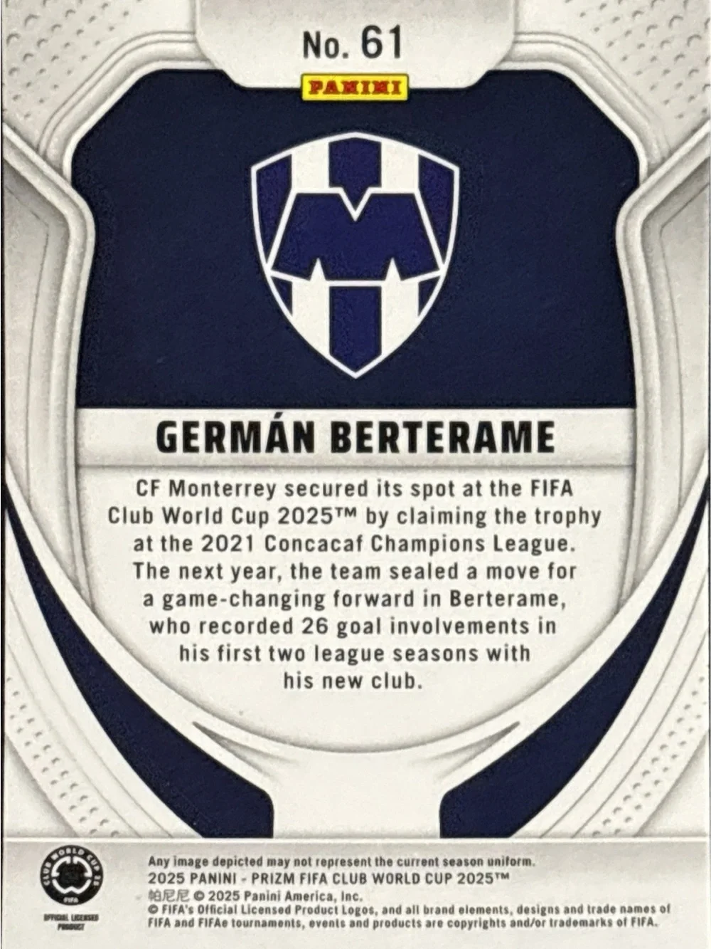 Panini Prizm Germán Berterame Rookie Soccer Card